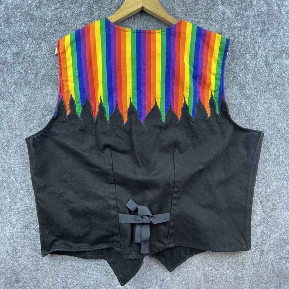 Western Denim Vest‎ Mens Extra Large Black Rainbow Flames Cowboy Pride Festival